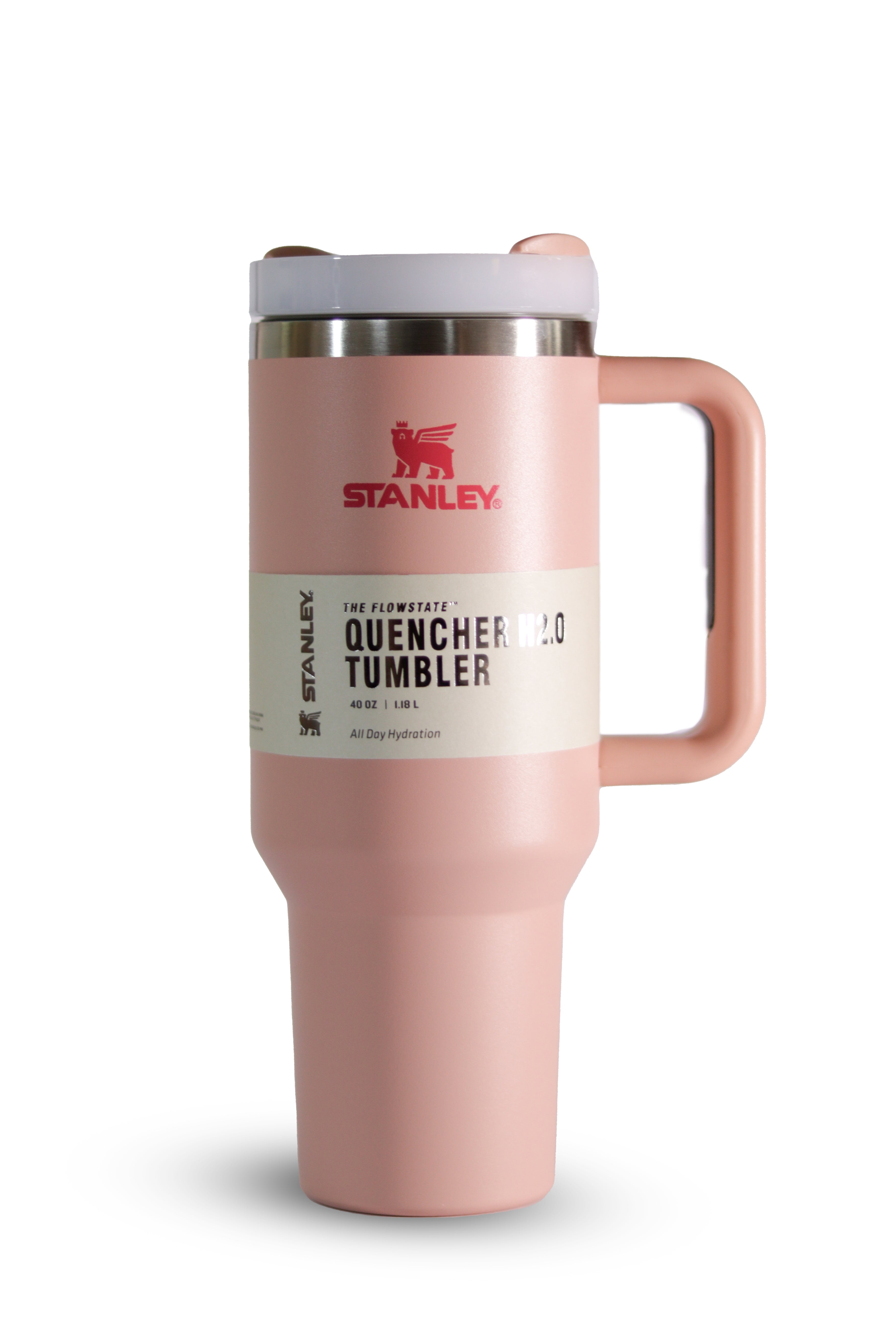 "Stylish Stanley peach travel tumbler - premium quality stainless steel drinkware"
