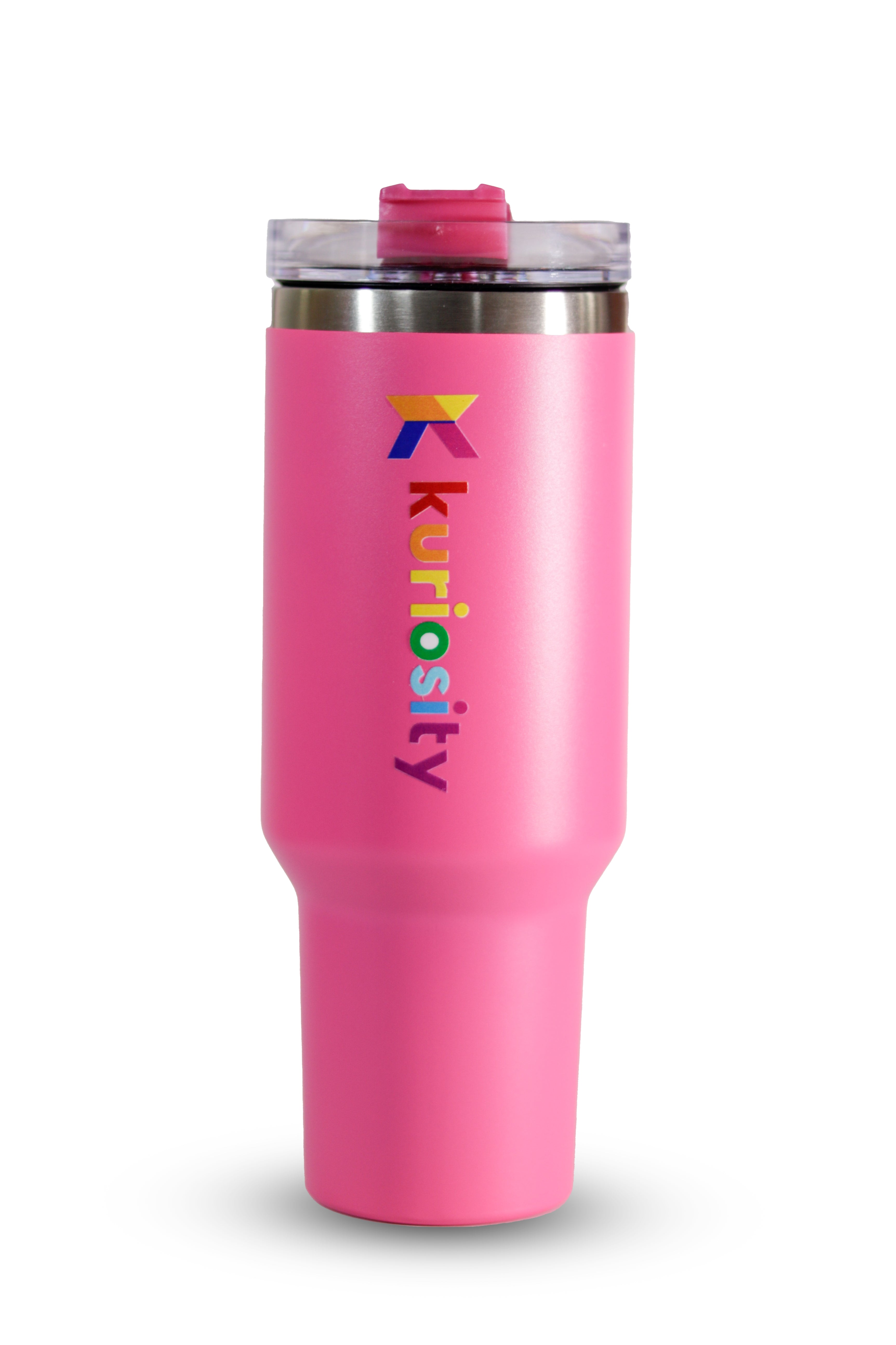 "Leak-proof pink insulated tumbler with lid - BPA free, reusable drinkware"